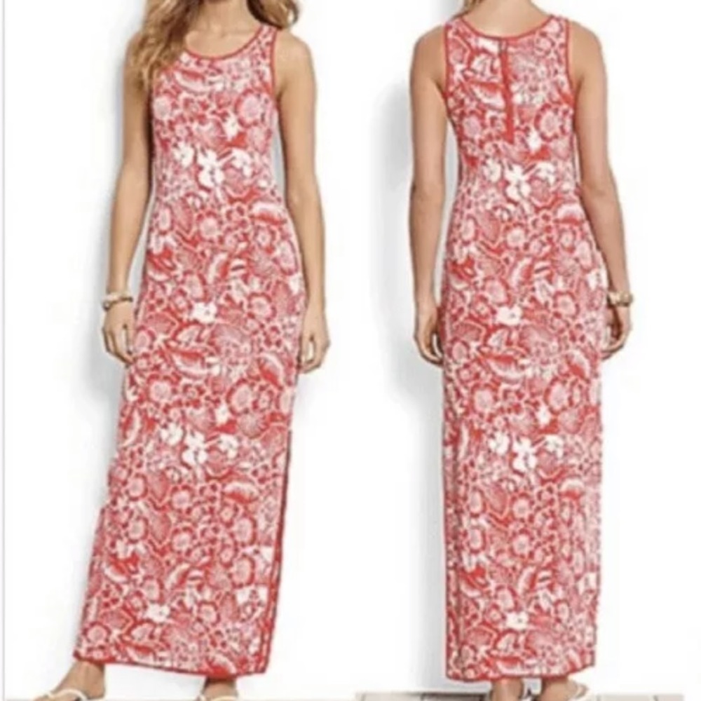 NWT Knit Tropical Palm Print Maxi Dress Side Slit